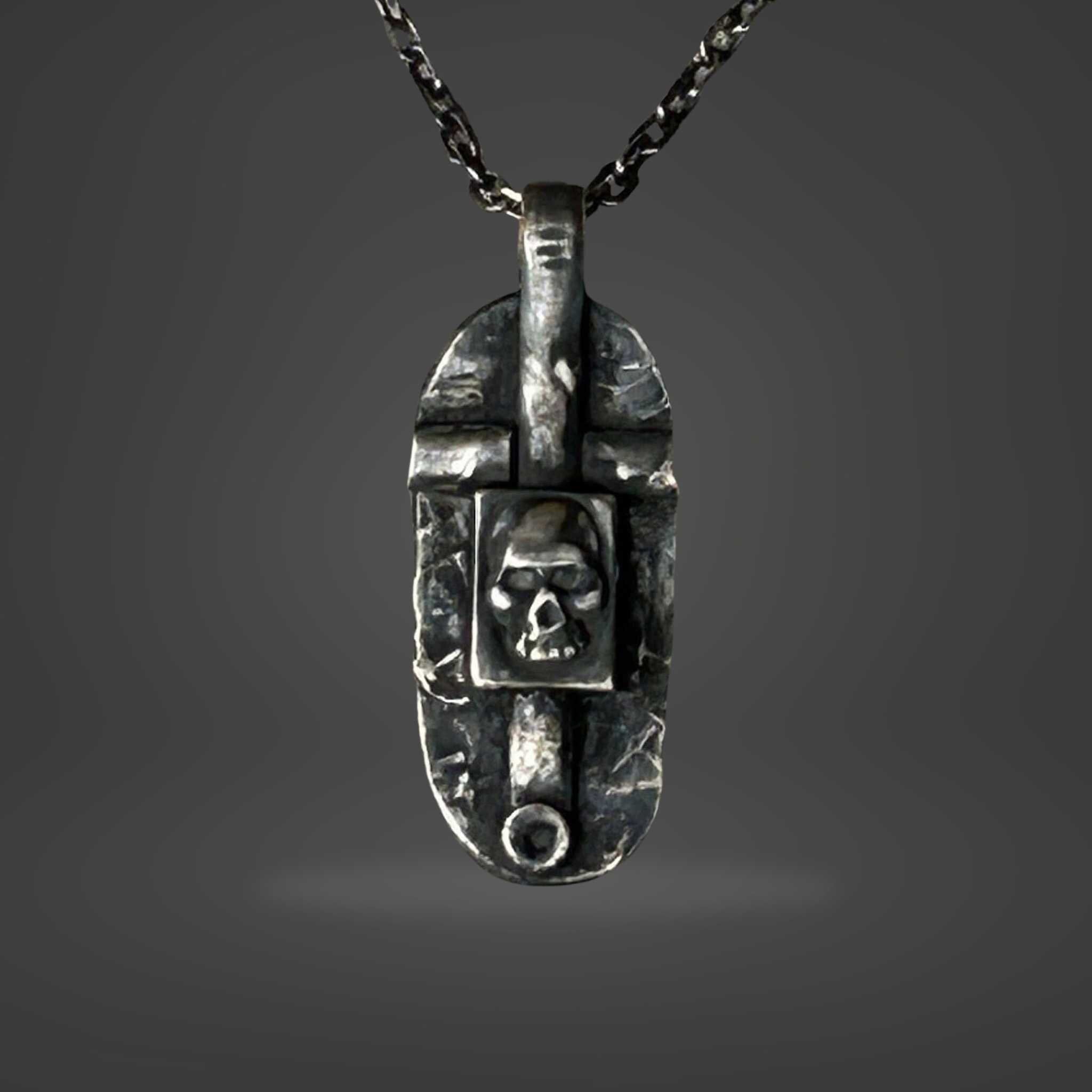 Mens Skull Cross Necklace Handmade in Sterling Silver Mens Jewelry