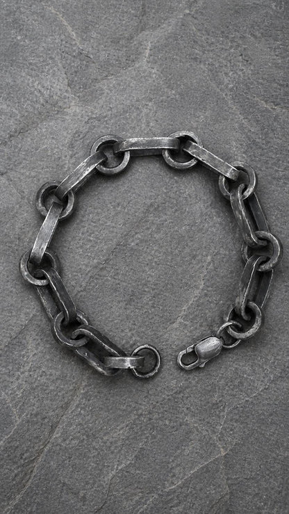 Handmade Sterling Silver Chain Bracelet | Oxidized Rustic Industrial Men’s Jewelry
