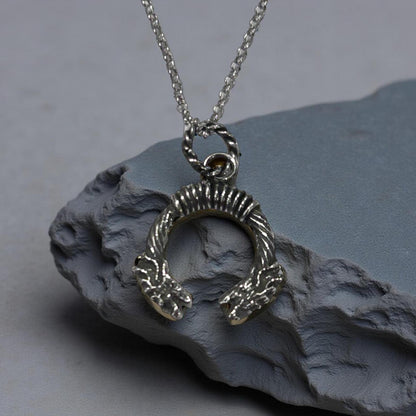Handmade Sterling Silver Dragon Pendant – Viking Wolf Necklace for Men – Oxidized Nordic Amulet