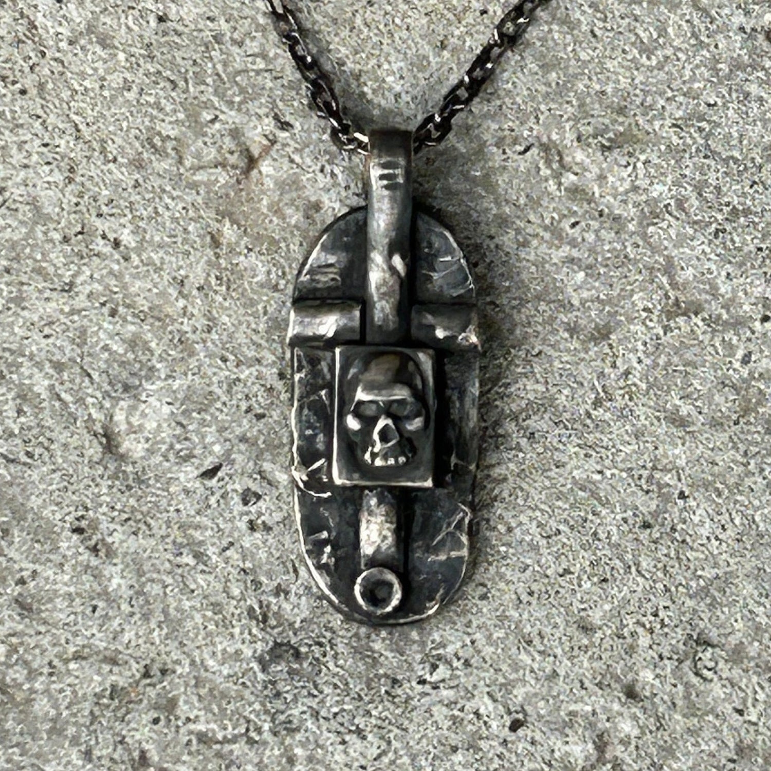 Mens Skull Cross Necklace Handmade in Sterling Silver Mens Jewelry