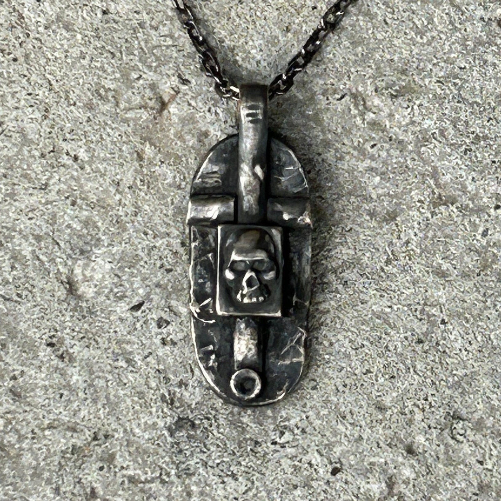 Mens Skull Cross Necklace Handmade in Sterling Silver Mens Jewelry