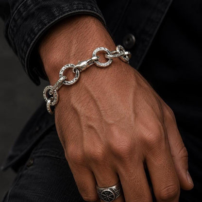 Heavy Sterling Silver Link Bracelet – Bold Rustic Artisan Chain Jewelry