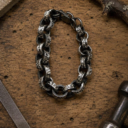 Heavy Sterling Silver Chain Bracelet, Oxidized Rustic Link Jewelry