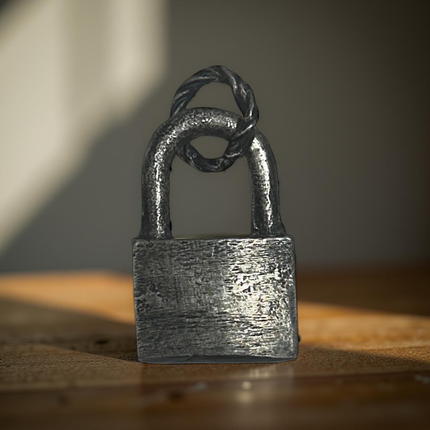 Sterling Silver Lock Pendant, Heavy Oxidized Padlock Necklace, Rustic Handmade Jewelry