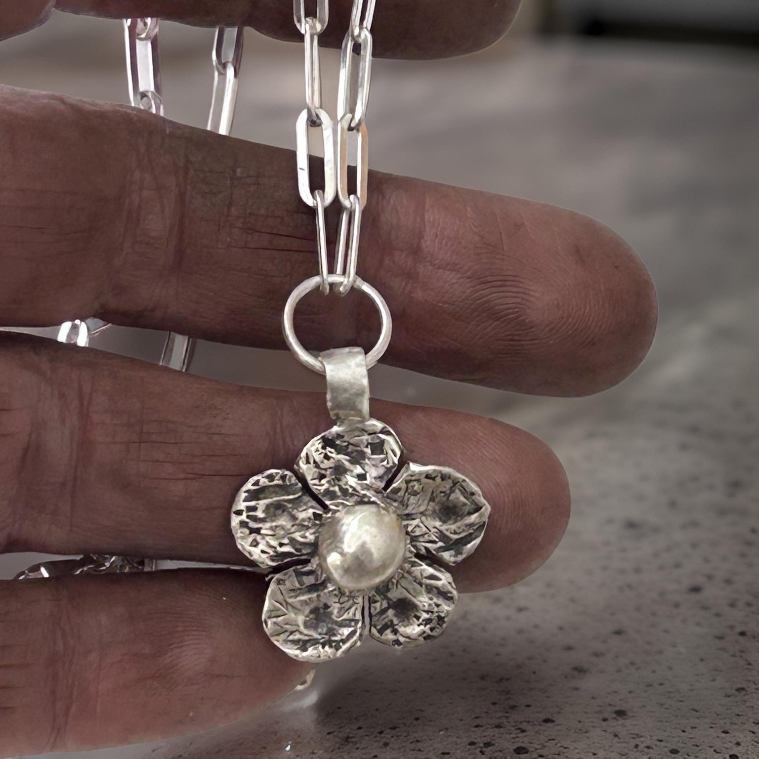 Sterling Silver Flower Pendant Necklace, Handmade Silver Artisan Jewelry