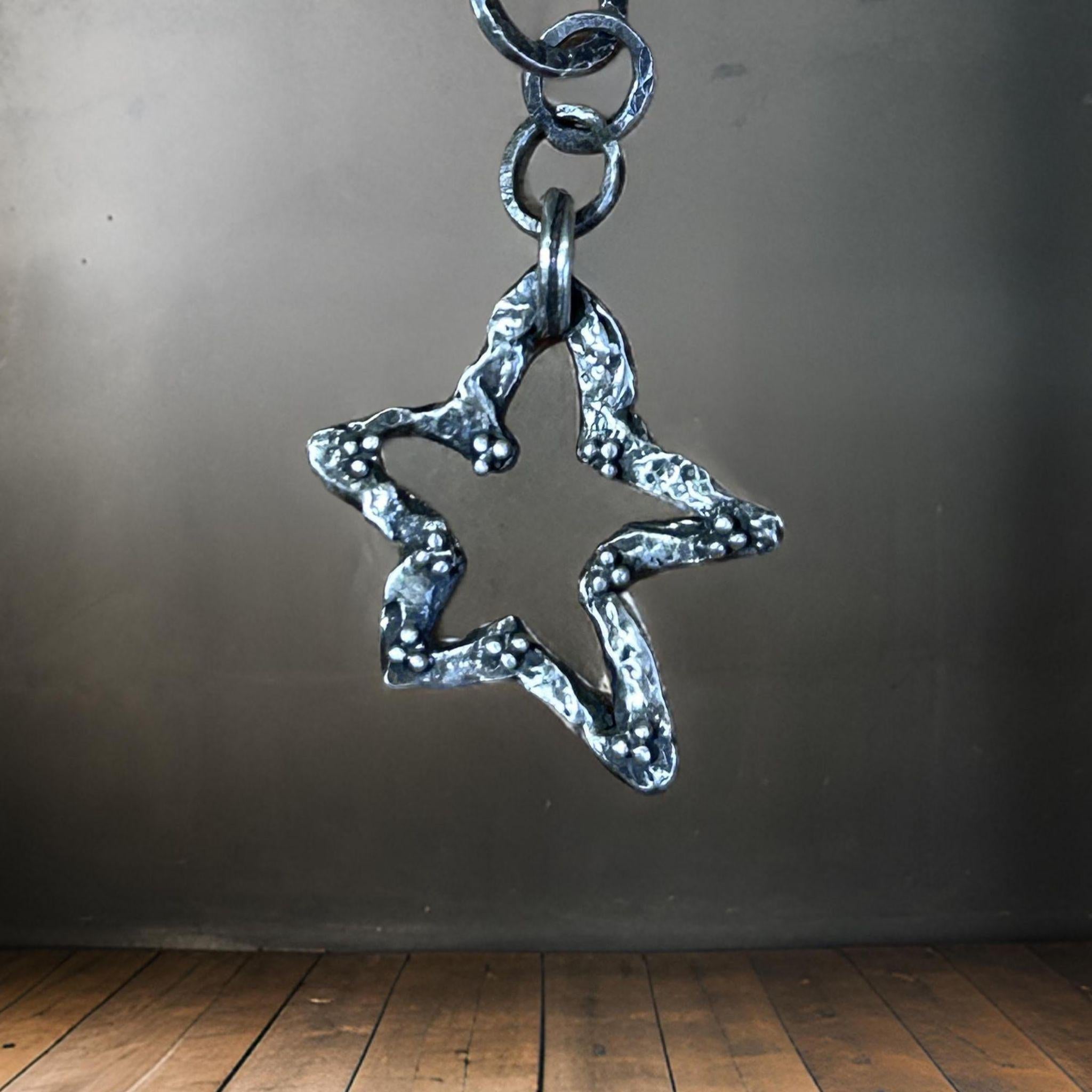 Artisan Star Necklace – Handmade 925 Sterling Pendant – Oxidized Statement Chain - Rustic silver chain