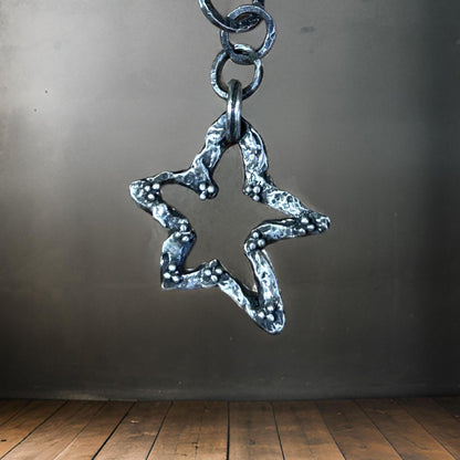 Artisan Star Necklace – Handmade 925 Sterling Pendant – Oxidized Statement Chain - Rustic silver chain