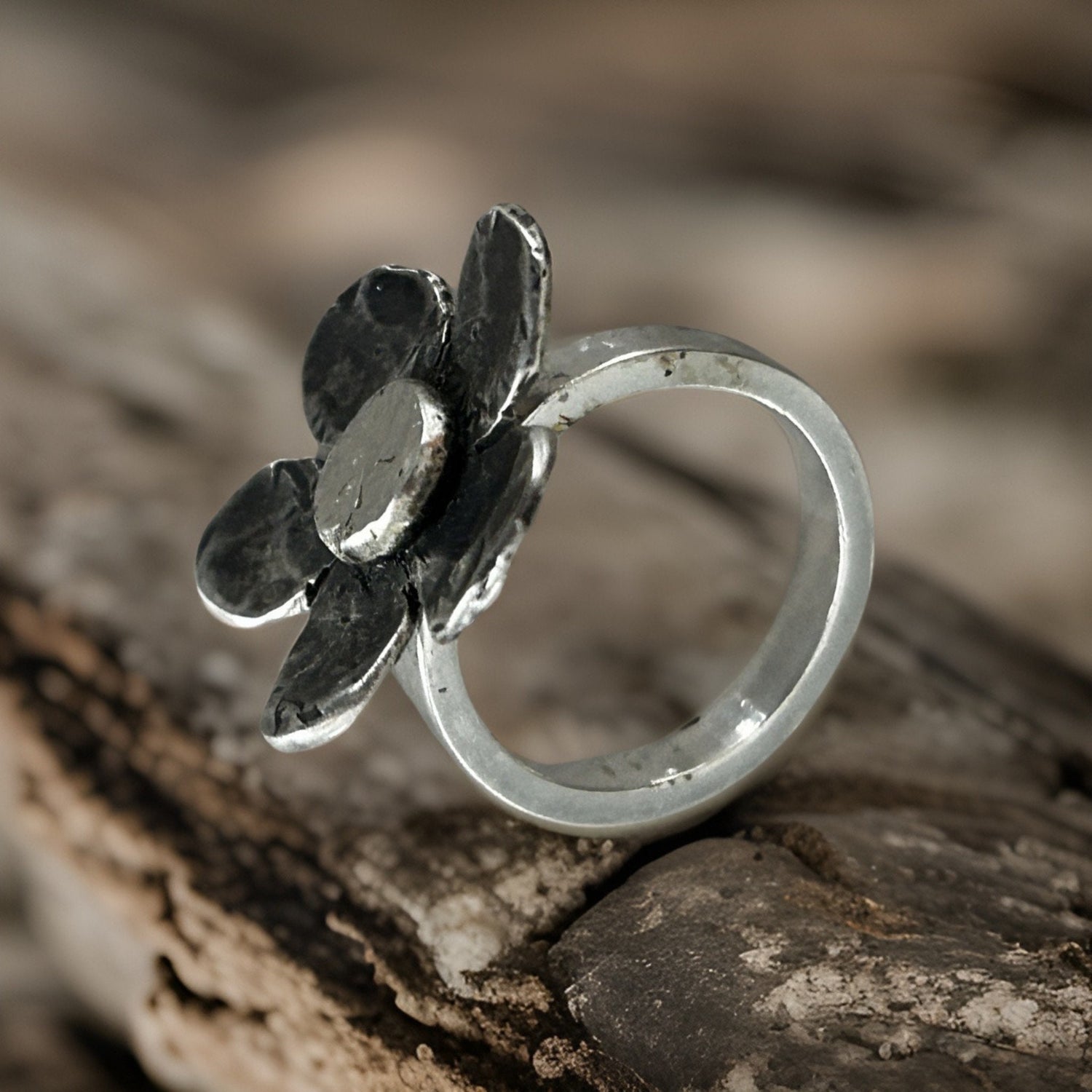 925 Silver Flower Ring, Handcrafted Unique Ring Floral Jewelry