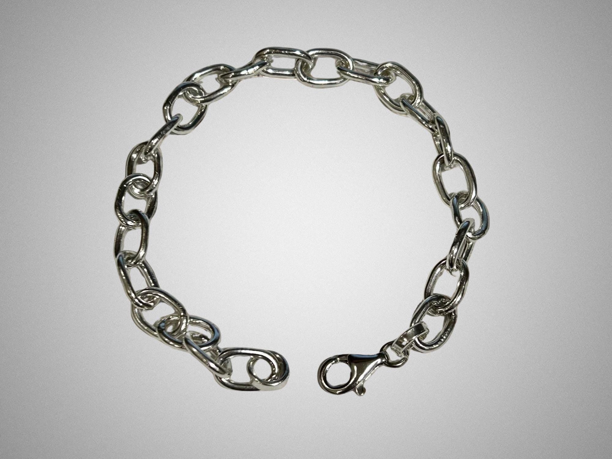 Handmade Sterling Silver Chunky Oval Link Chain Bracelet – 8 Inch Solid Silver