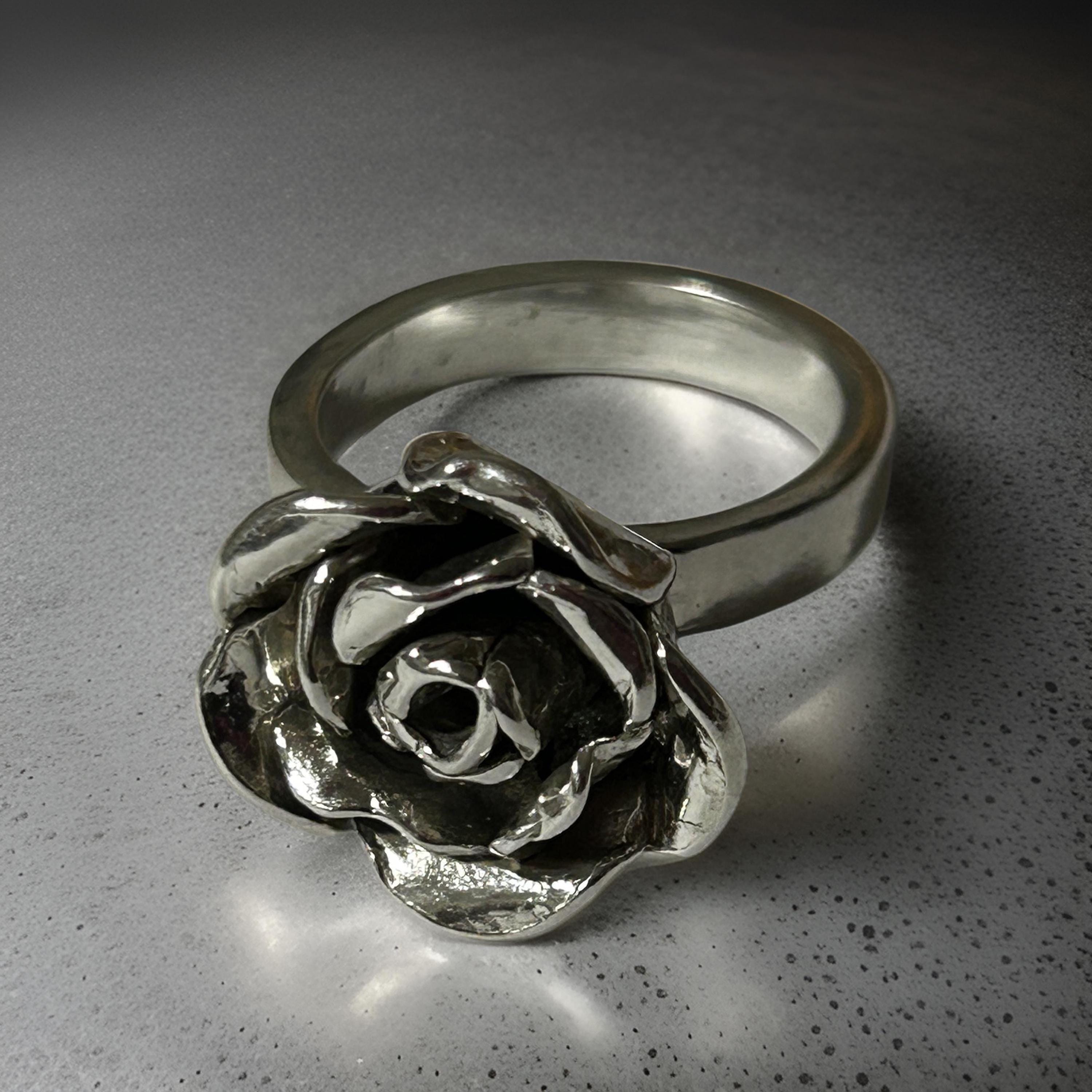 Solid Silver Rose Ring - Handmade Rose - Statement Rings - Unique Jewelry