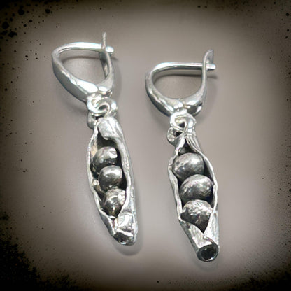 Sterling Silver Pea Pod Earrings | Handmade Nature-Inspired Botanical Jewelry