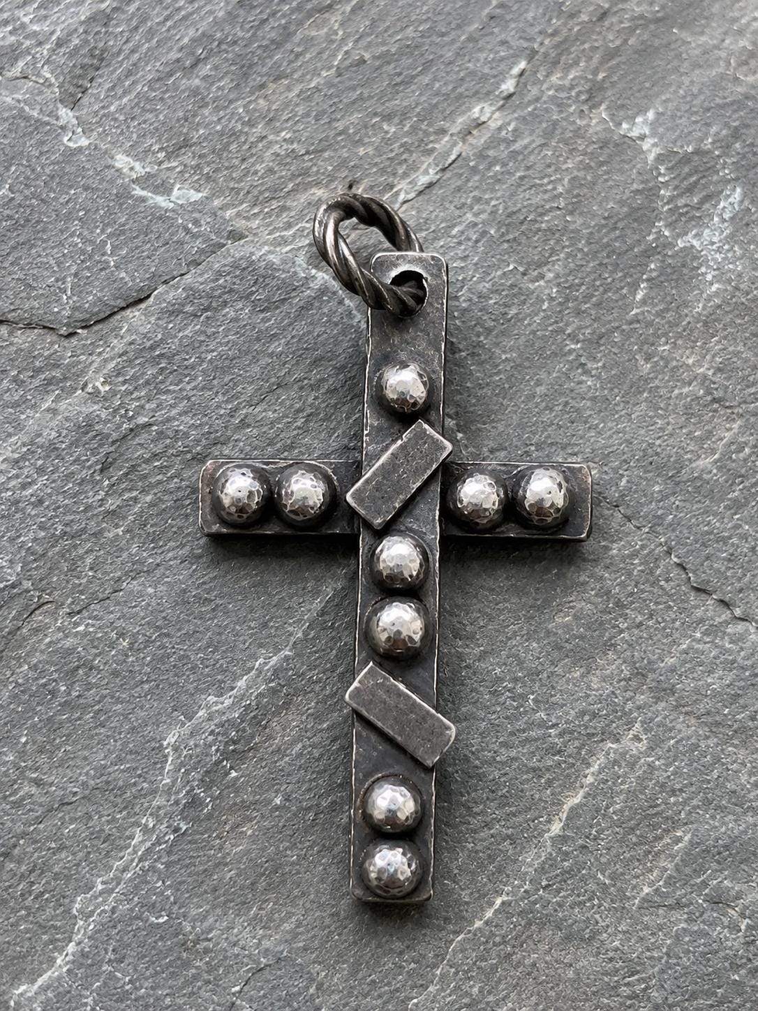 Handmade Sterling Silver Cross Pendant, Men’s Rustic Cross Necklace, Oxidized Silver Artisan Pendant, Unique Christian Jewelry Gift
