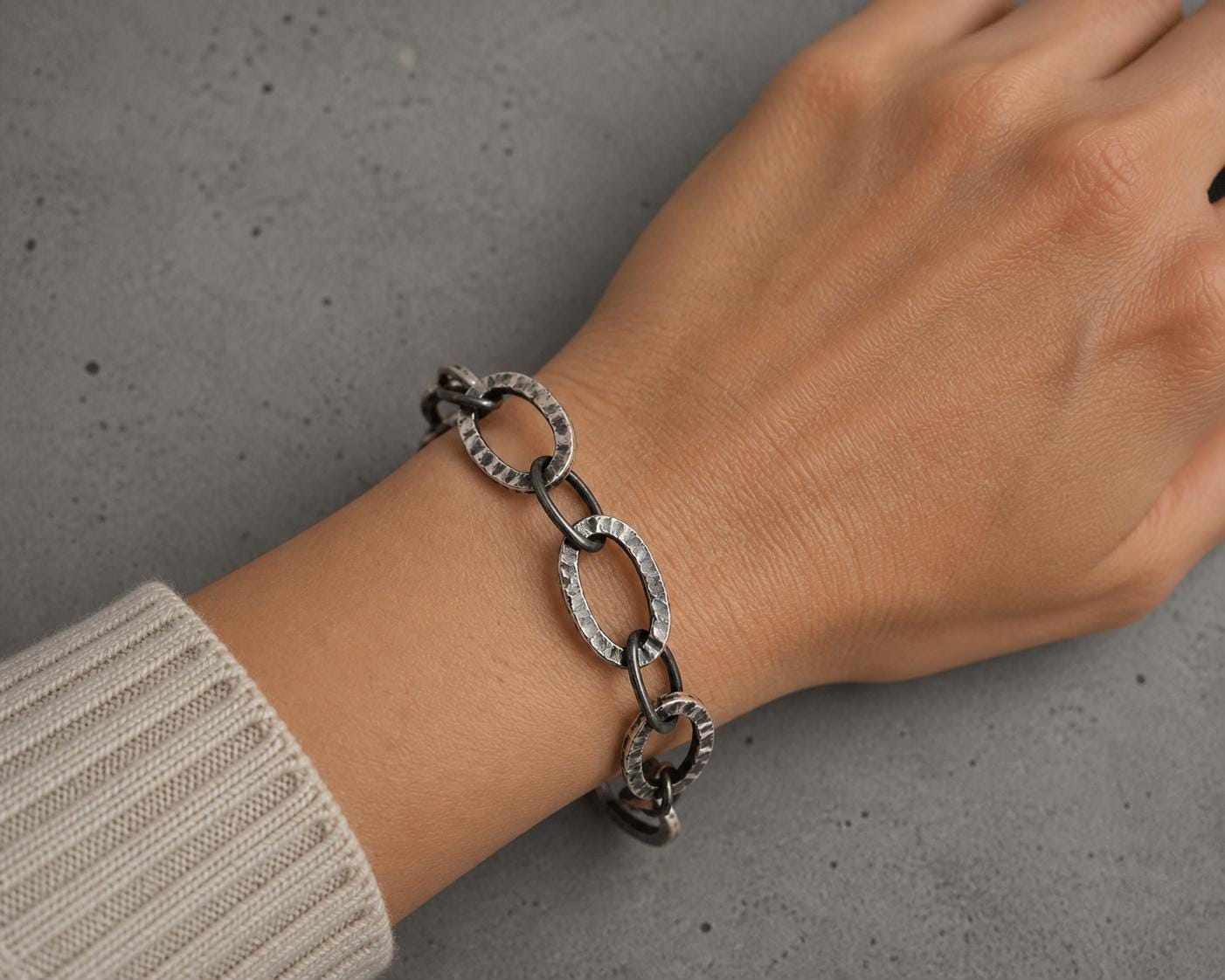 999 Fine Silver Oxidized Chain Bracelet • Rustic Brutalist Unisex Jewelry