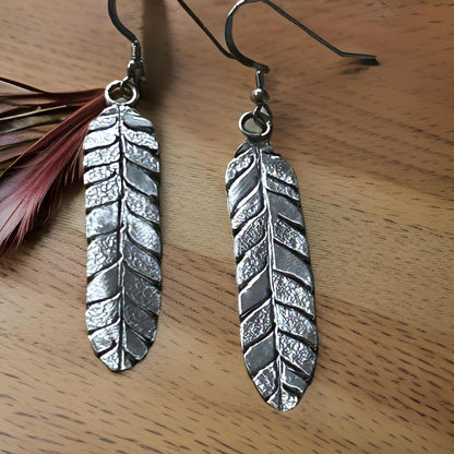 Fine Silver 999 Willow Leaf Earrings | Oxidized Nature Dangle Jewelry