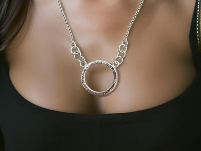 925 Sterling Silver • Circle Pendant Necklace • Minimalist Textured Design • Adjustable Chain • Handmade Chain