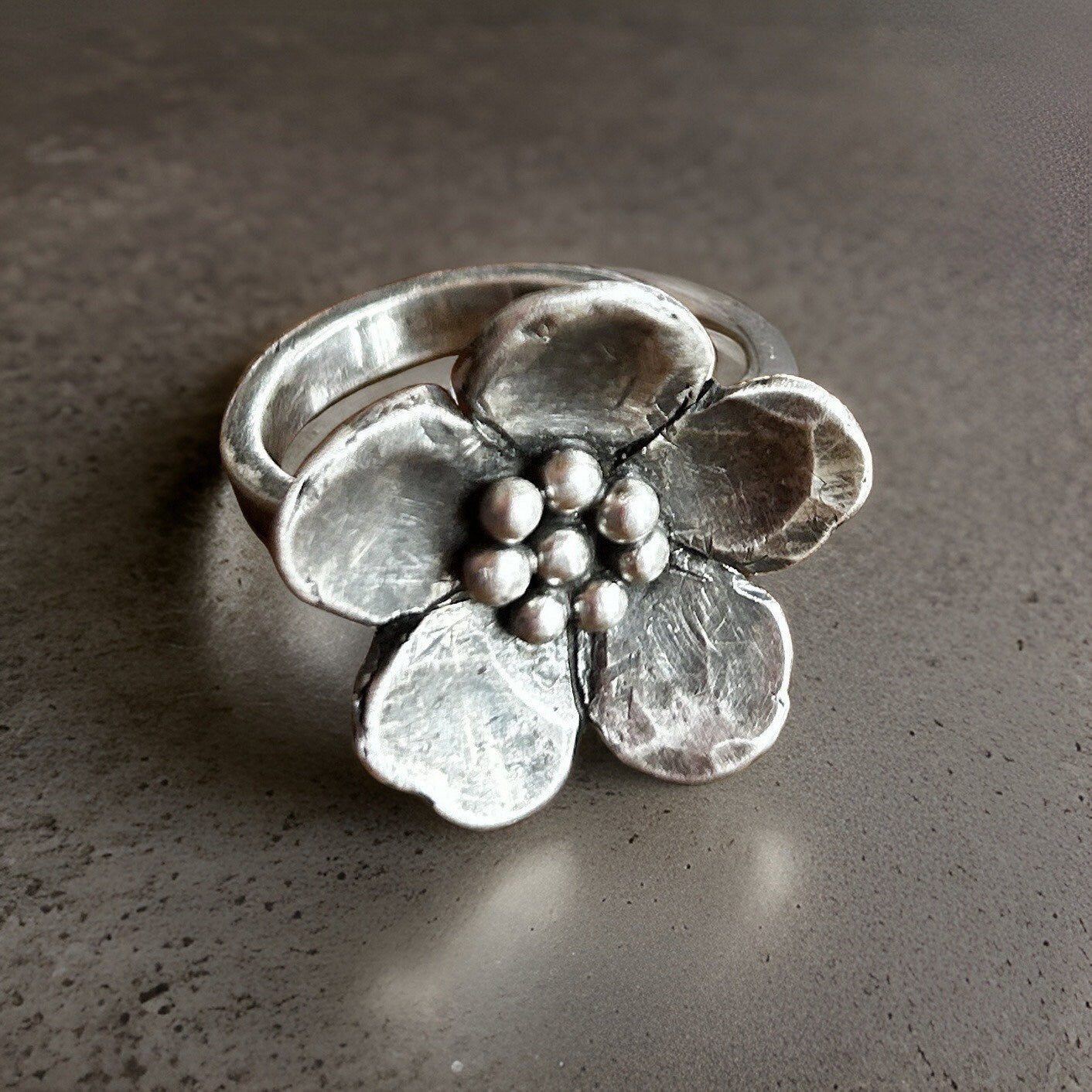 925 Sterling Flower Ring Handmade Antique Style Ring Floral Jewelry
