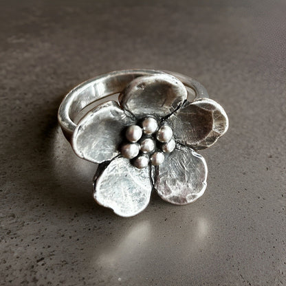 925 Sterling Flower Ring Handmade Antique Style Ring Floral Jewelry