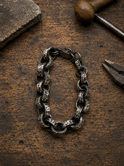 Heavy Sterling Silver Chain Bracelet, Oxidized Rustic Link Jewelry
