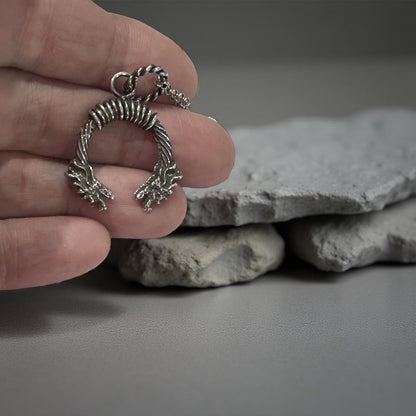 Handmade Sterling Silver Dragon Pendant – Viking Wolf Necklace for Men – Oxidized Nordic Amulet