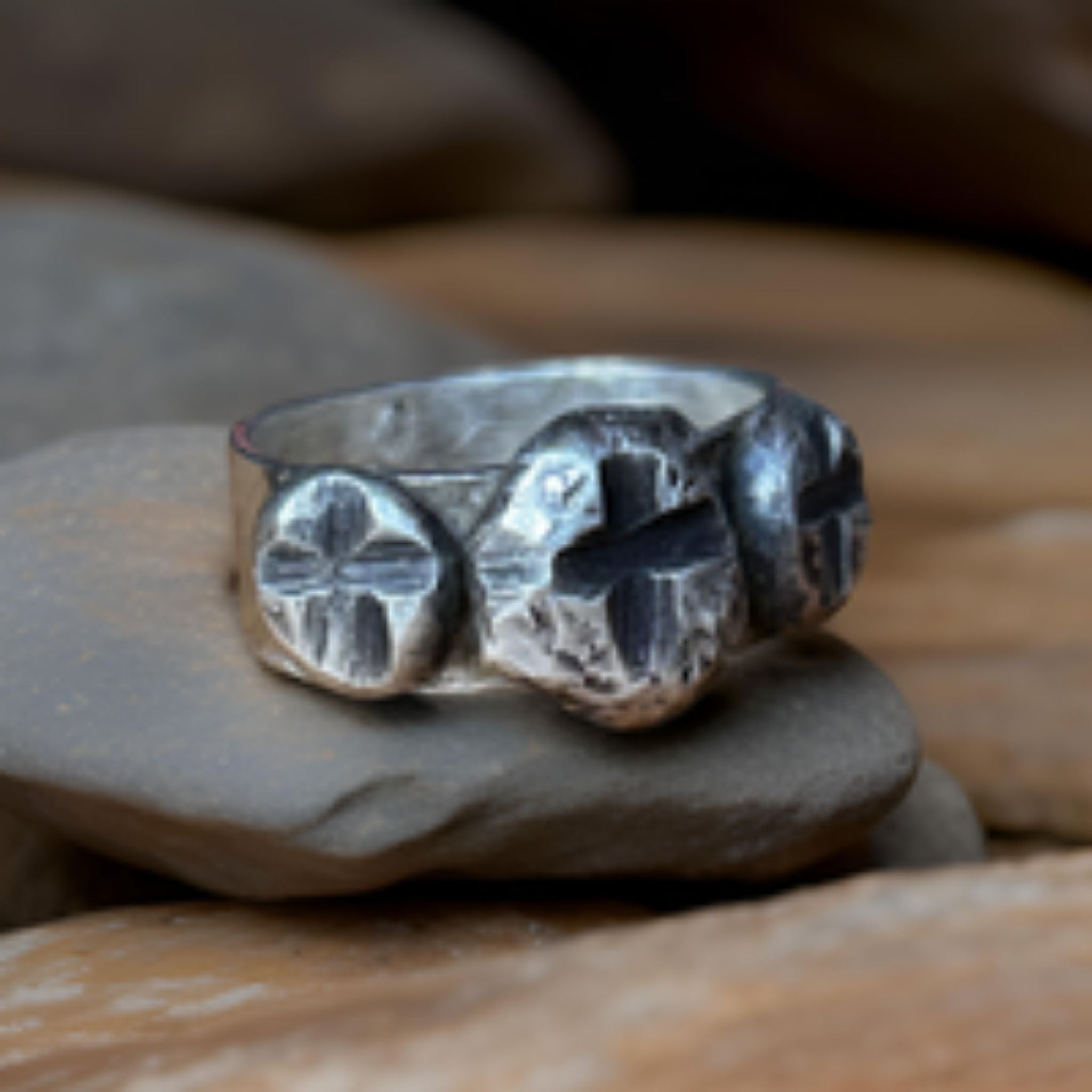 Sterling Silver Ring with Rustic Cross Design