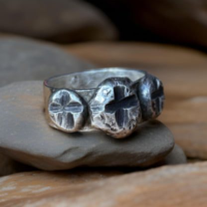 Sterling Silver Ring with Rustic Cross Design