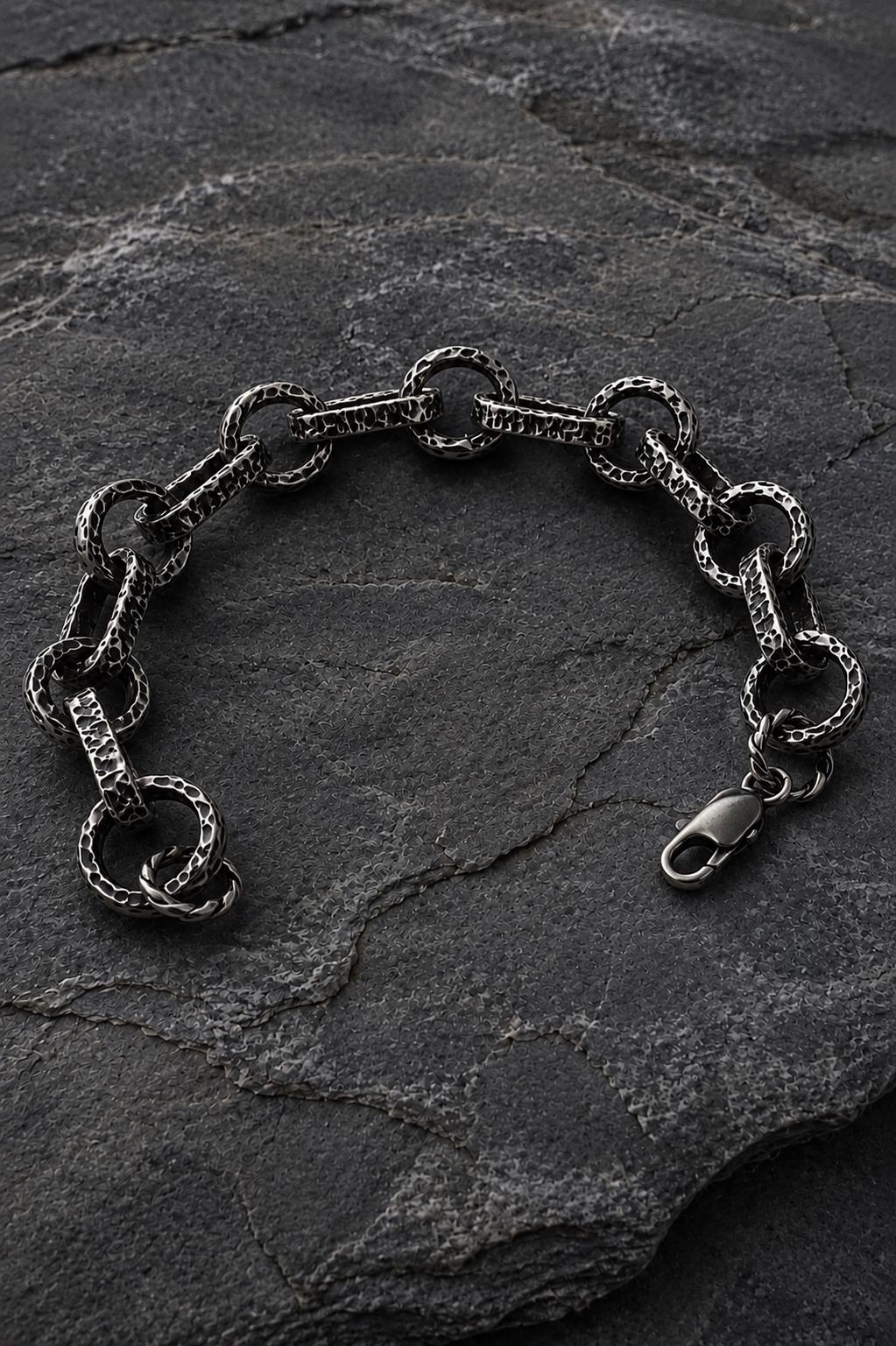 Heavy Sterling Silver Link Bracelet – Bold Rustic Artisan Chain Jewelry