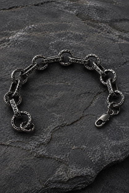 Heavy Sterling Silver Link Bracelet – Bold Rustic Artisan Chain Jewelry