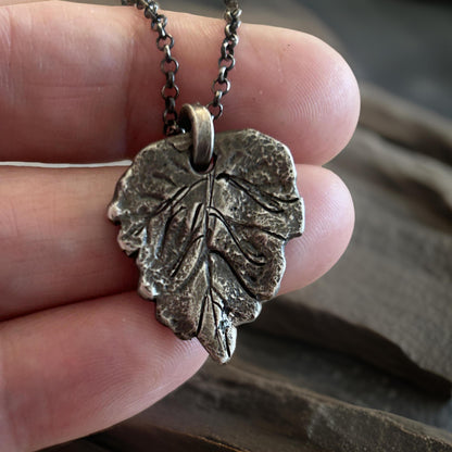 Sterling Silver Oak Leaf Necklace – Oxidized Rustic Handmade Pendant