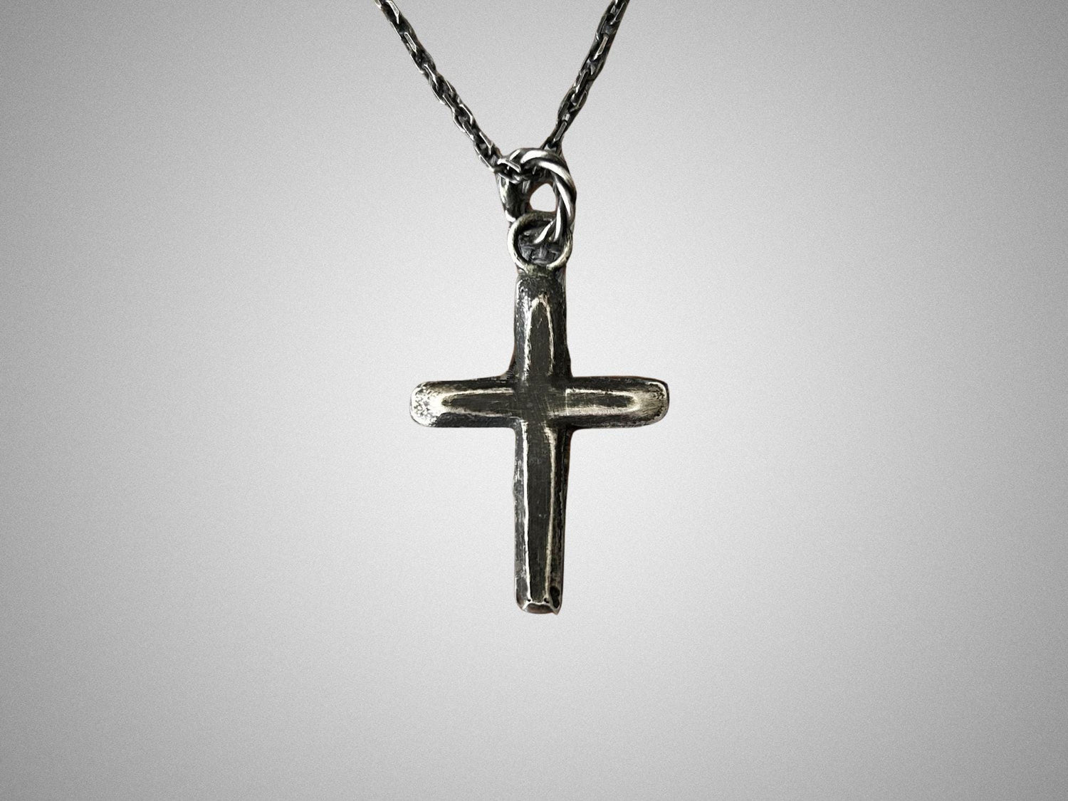 Handmade Oxidized Sterling Silver Cross Necklace • Men&