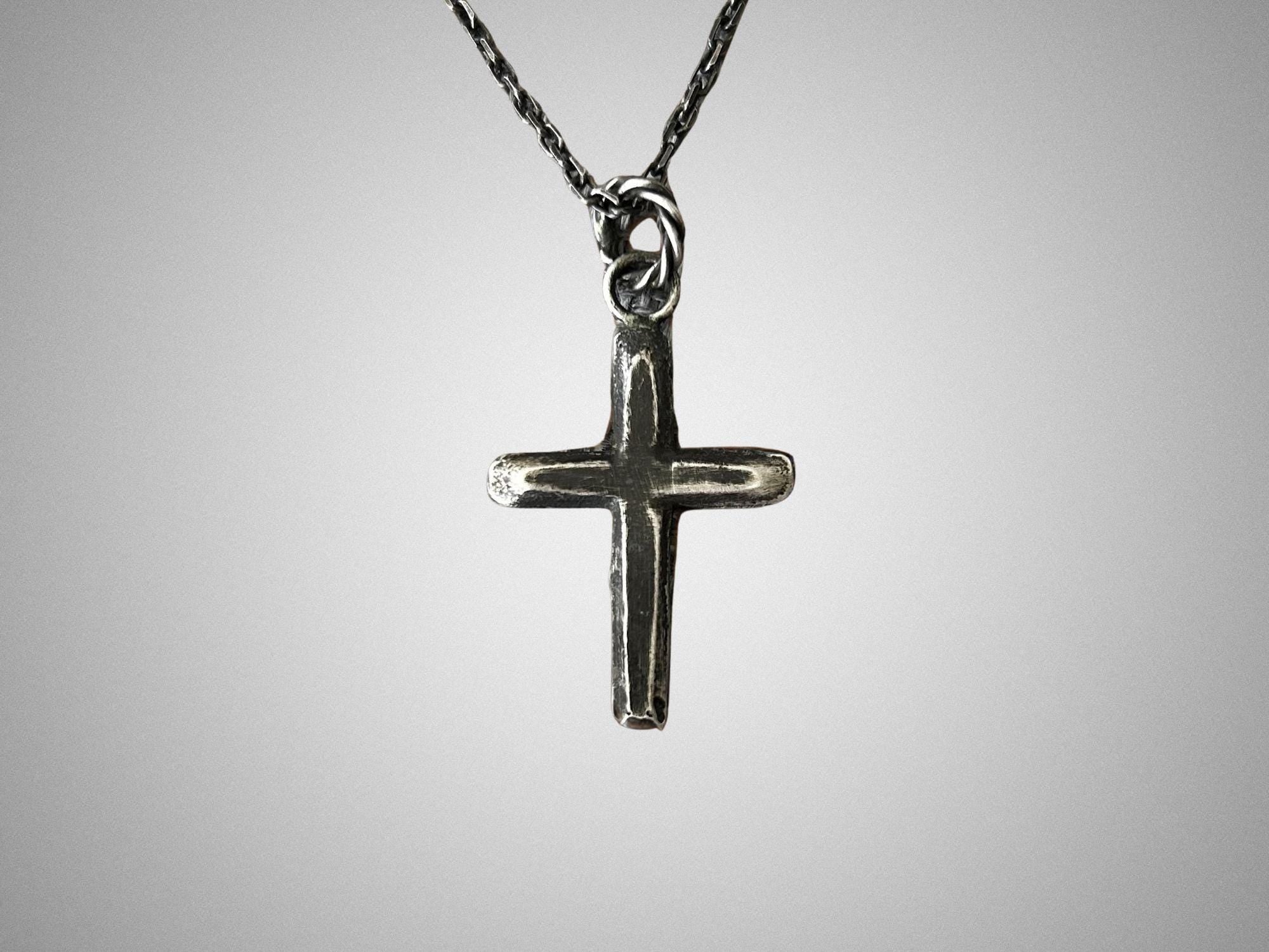 Handmade Oxidized Sterling Silver Cross Necklace • Men&