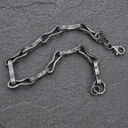 Handmade Oxidized Sterling Silver Link Bracelet, Rustic Men’s Jewelry