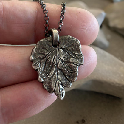 Sterling Silver Oak Leaf Necklace – Oxidized Rustic Handmade Pendant