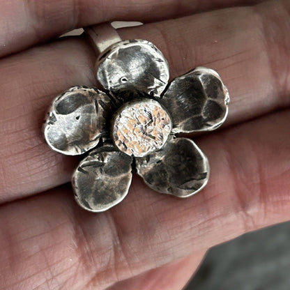 925 Silver Flower Ring, Handcrafted Unique Ring Floral Jewelry