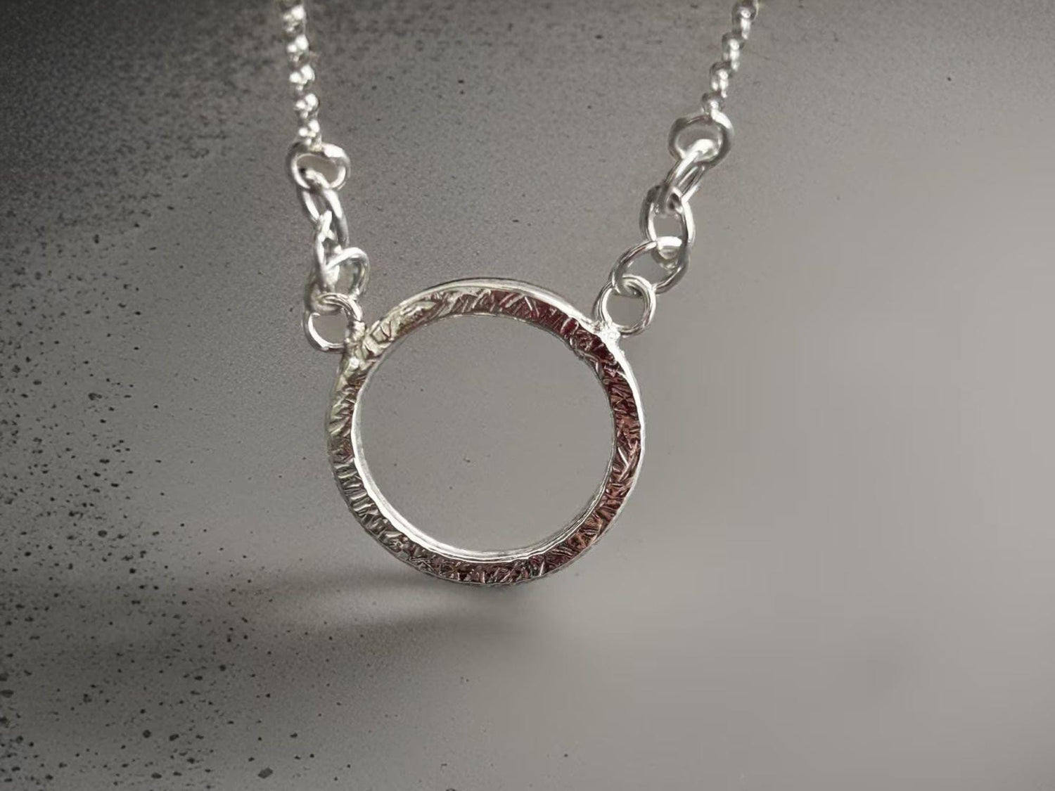 925 Sterling Silver • Circle Pendant Necklace • Minimalist Textured Design • Adjustable Chain • Handmade Chain