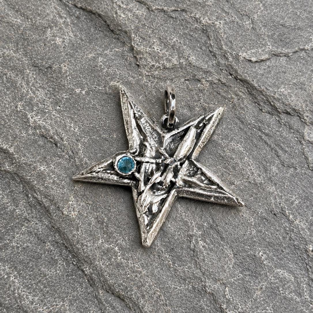 Star Blue Crystal Necklace Handmade in Sterling Silver