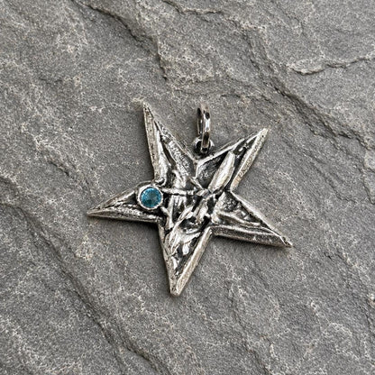 Star Blue Crystal Necklace Handmade in Sterling Silver
