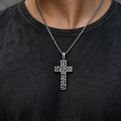 Handmade Sterling Silver Cross Pendant – Textured Oxidized Artisan Necklace