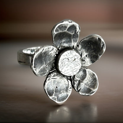 925 Silver Flower Ring, Handcrafted Unique Ring Floral Jewelry