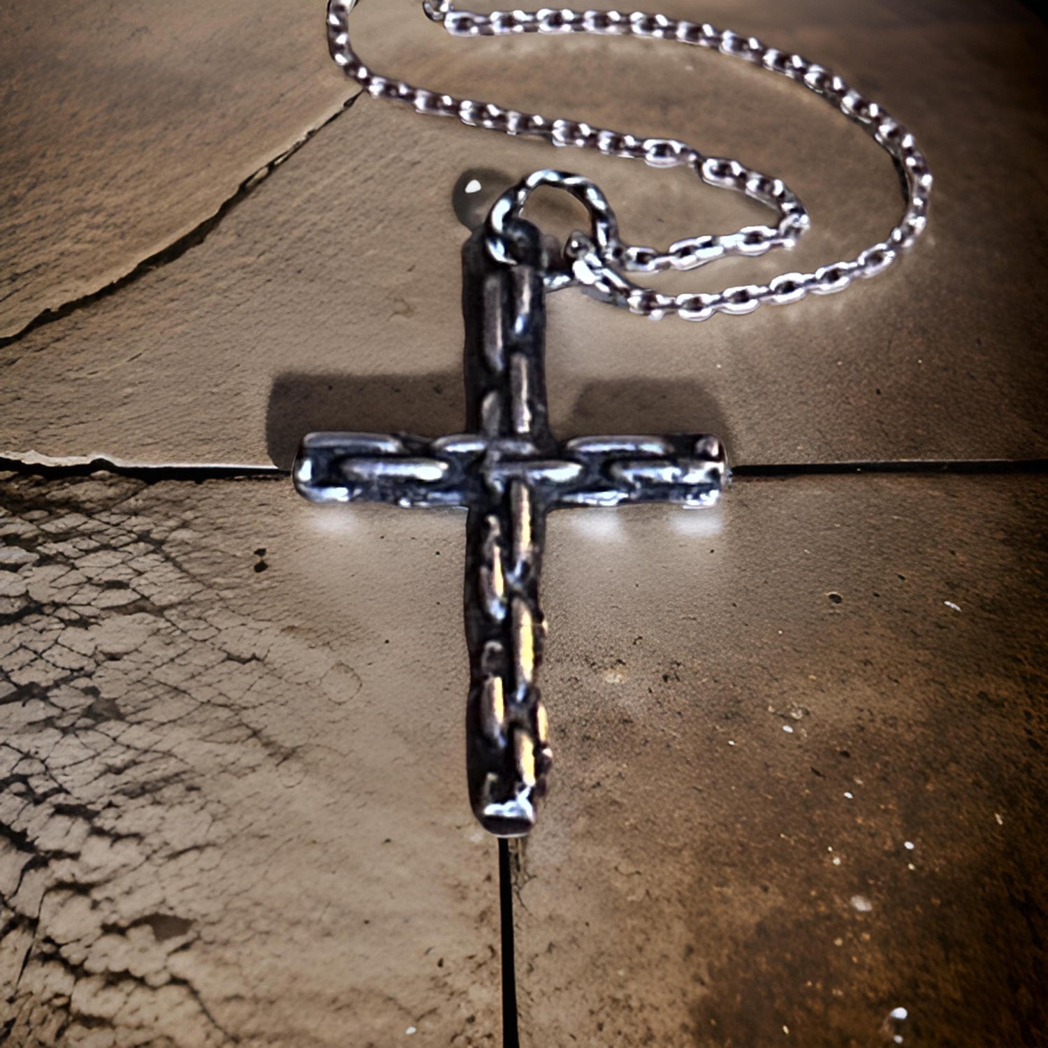 Handmade Oxidized Sterling Silver Large Cross