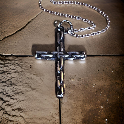 Handmade Oxidized Sterling Silver Large Cross