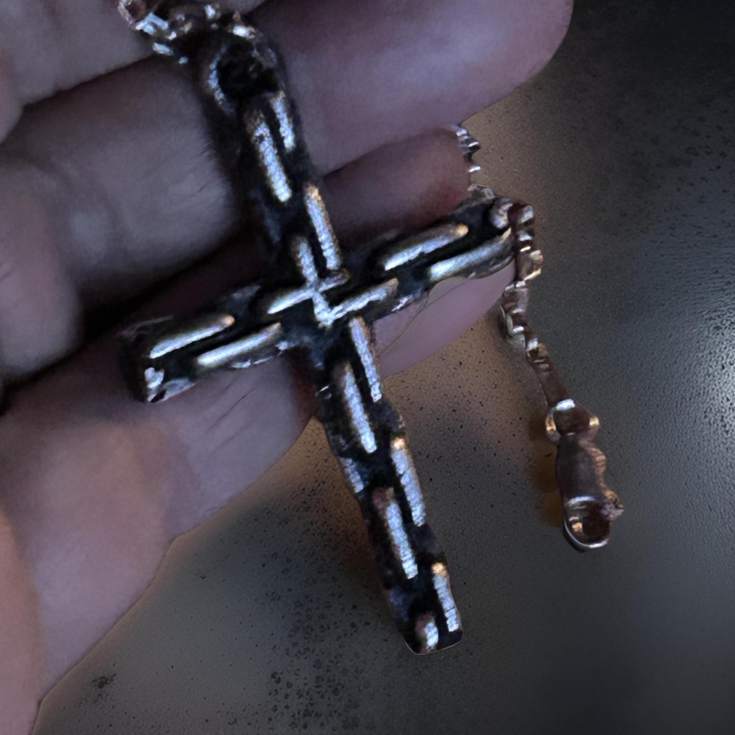 Handmade Oxidized Sterling Silver Large Cross