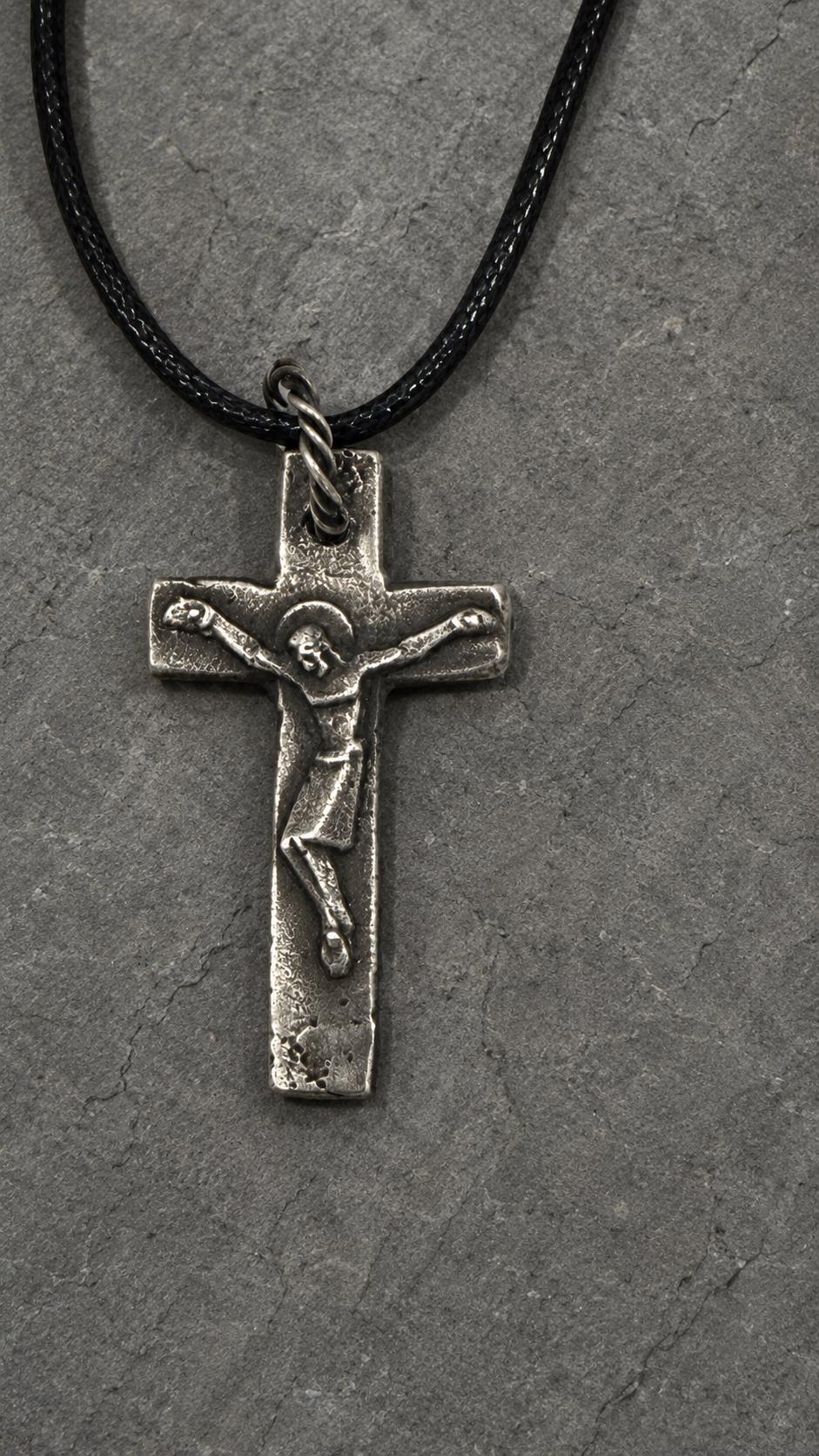 Sterling Silver Crucifix Necklace – Rustic Oxidized Cross Pendant for Men