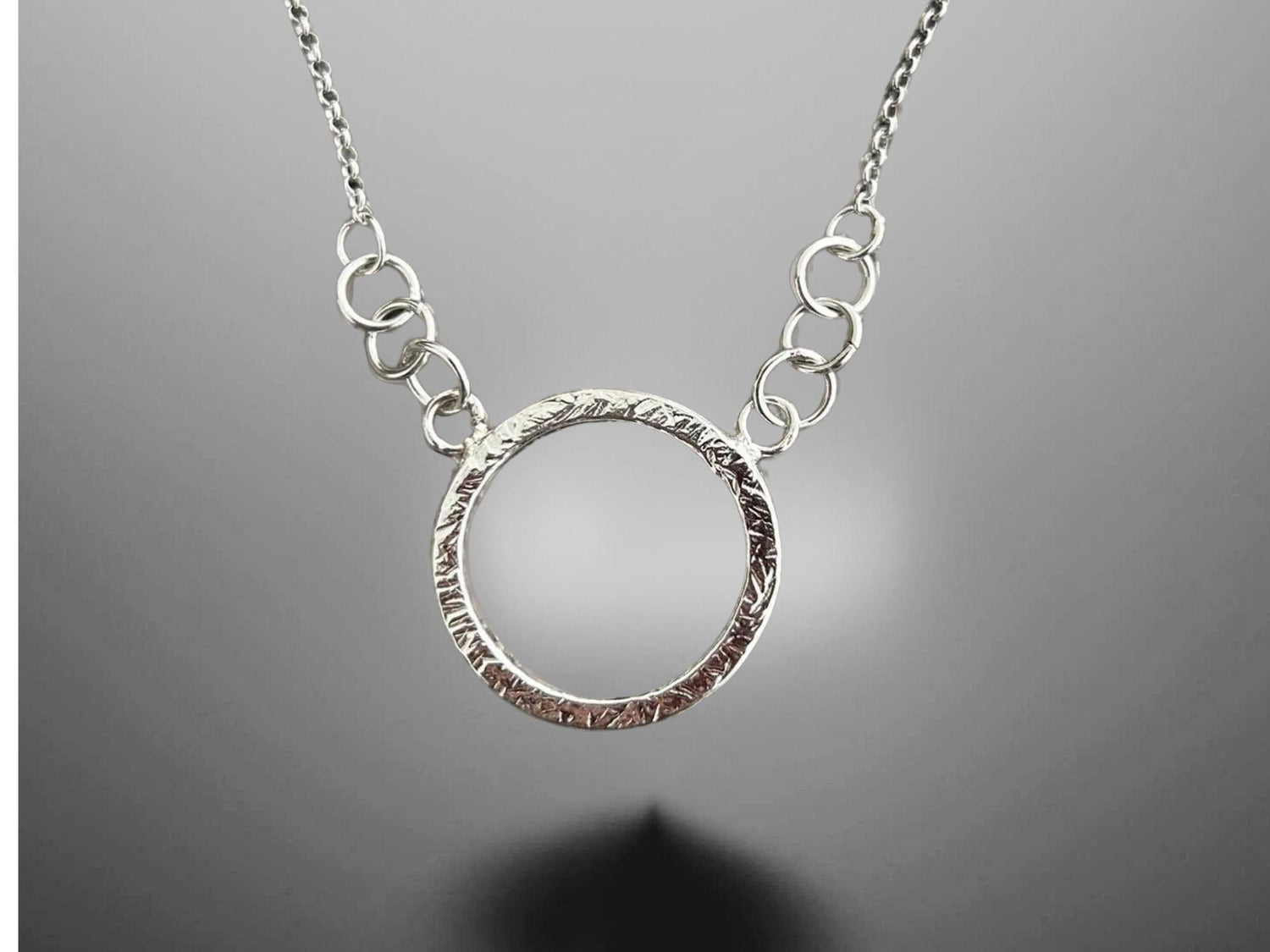 925 Sterling Silver • Circle Pendant Necklace • Minimalist Textured Design • Adjustable Chain • Handmade Chain