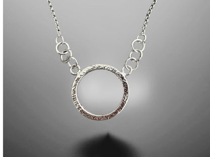 925 Sterling Silver • Circle Pendant Necklace • Minimalist Textured Design • Adjustable Chain • Handmade Chain