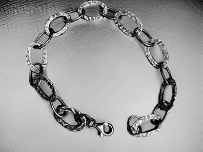 999 Fine Silver Oxidized Chain Bracelet • Rustic Brutalist Unisex Jewelry