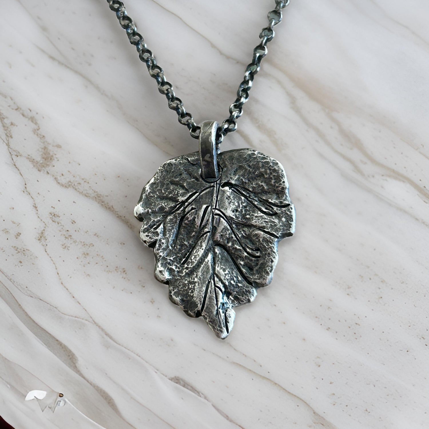 Sterling Silver Oak Leaf Necklace – Oxidized Rustic Handmade Pendant