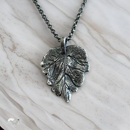 Sterling Silver Oak Leaf Necklace – Oxidized Rustic Handmade Pendant