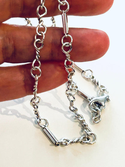 Hand-Twisted Sterling Silver Chain Necklace – 18-Inch Artisan 925 Links