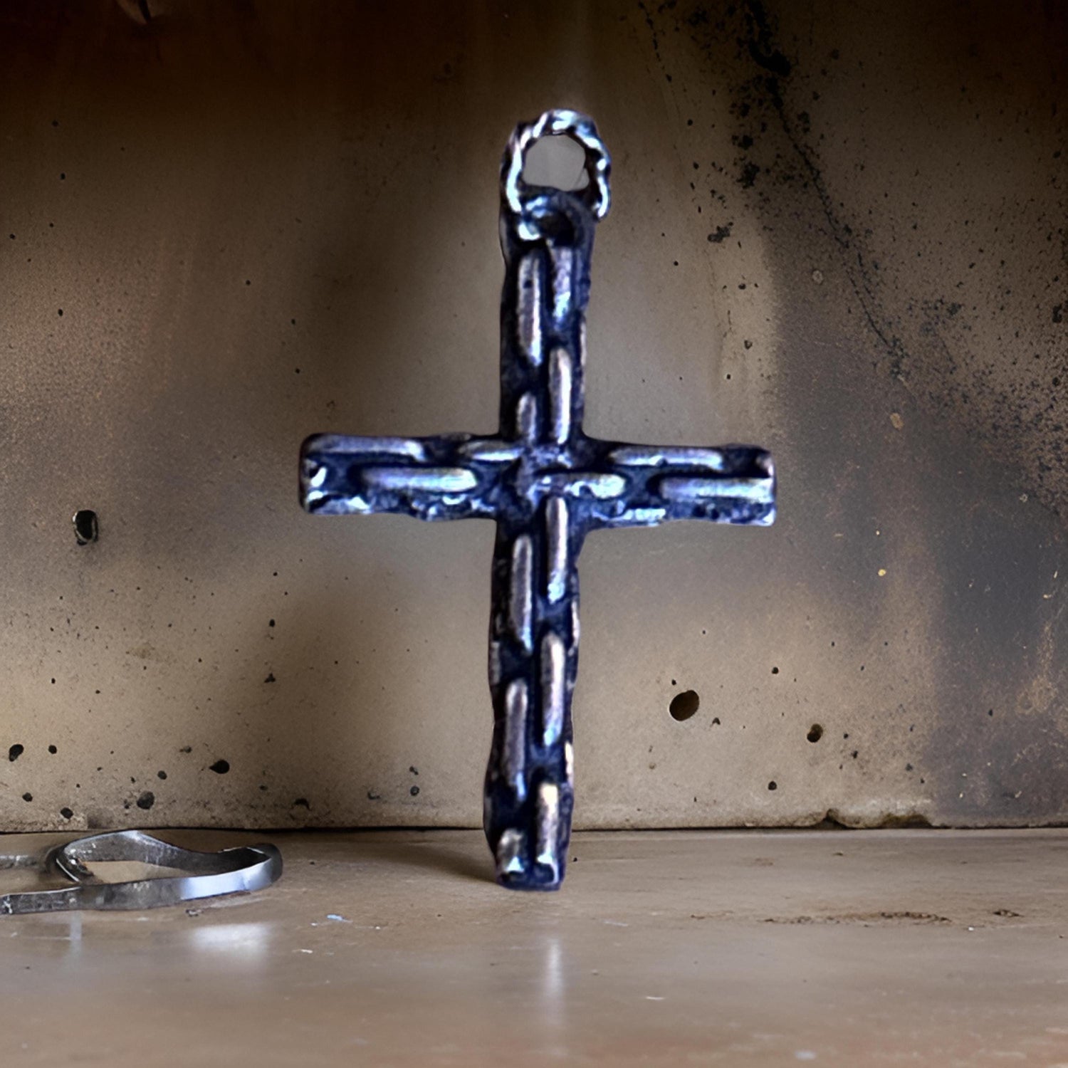 Handmade Oxidized Sterling Silver Large Cross