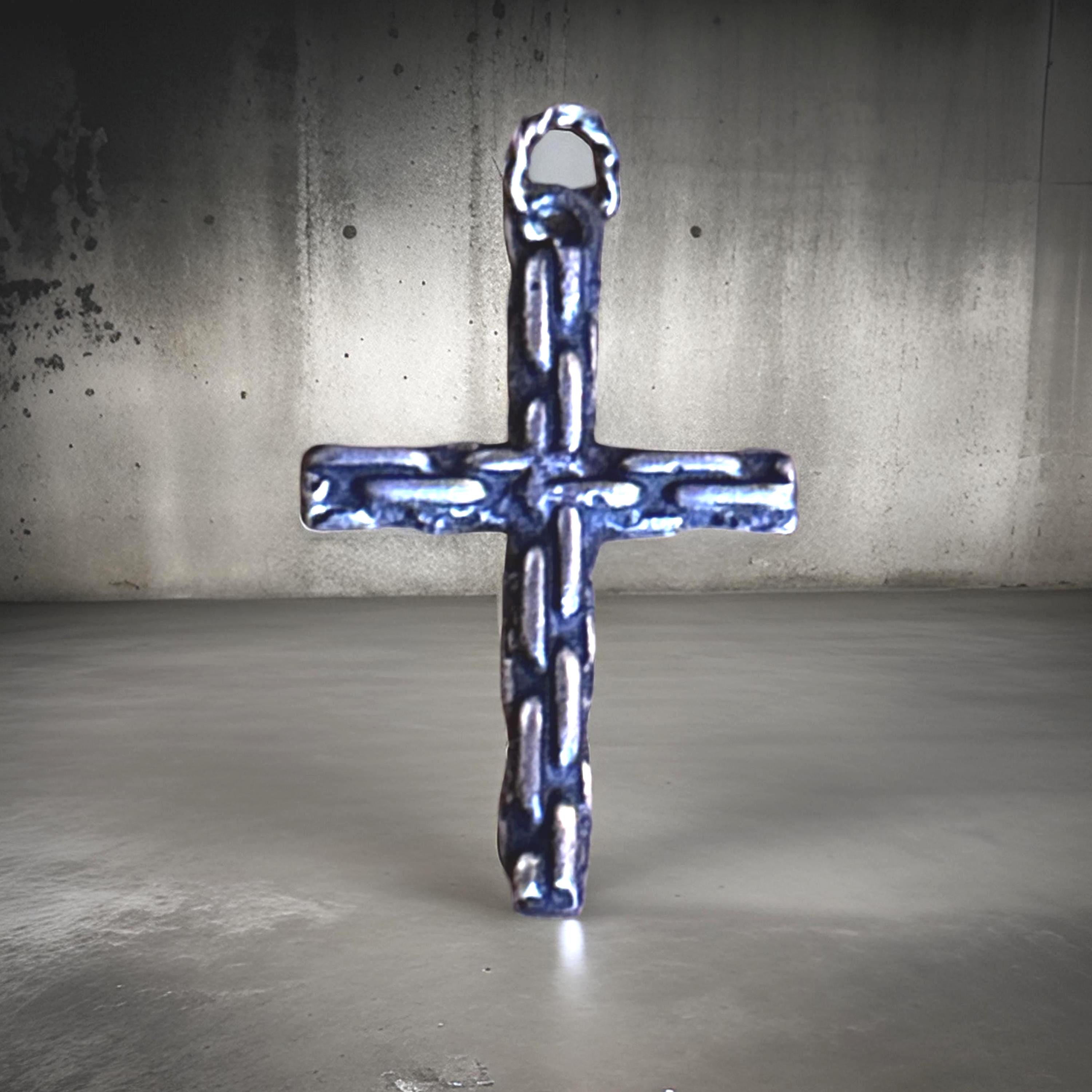 Handmade Oxidized Sterling Silver Large Cross